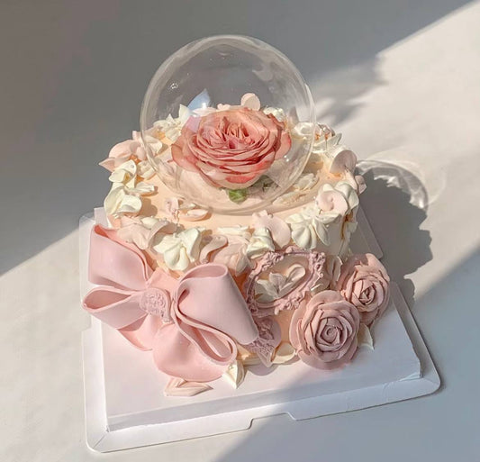 Peach Pink Ribbon x Globe Dreams Cake