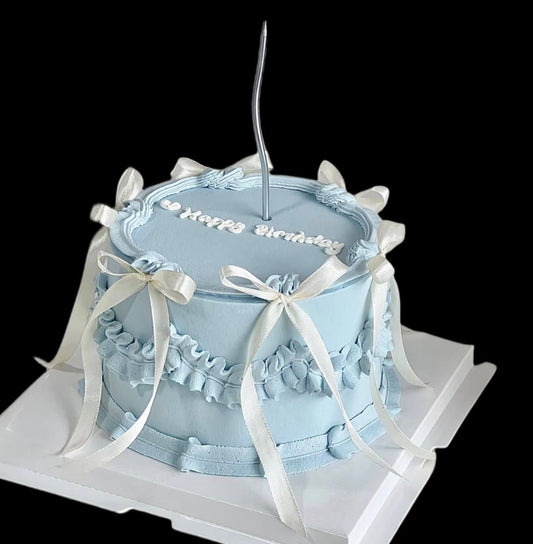 Minimalist Pastel Blue Ribbon Cake