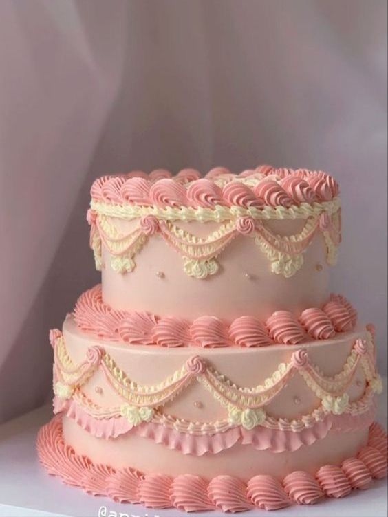 Two Tier Korean Pink Swirl Cake