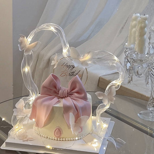 Pink Ribbon x Heart Shaped Feather Cake