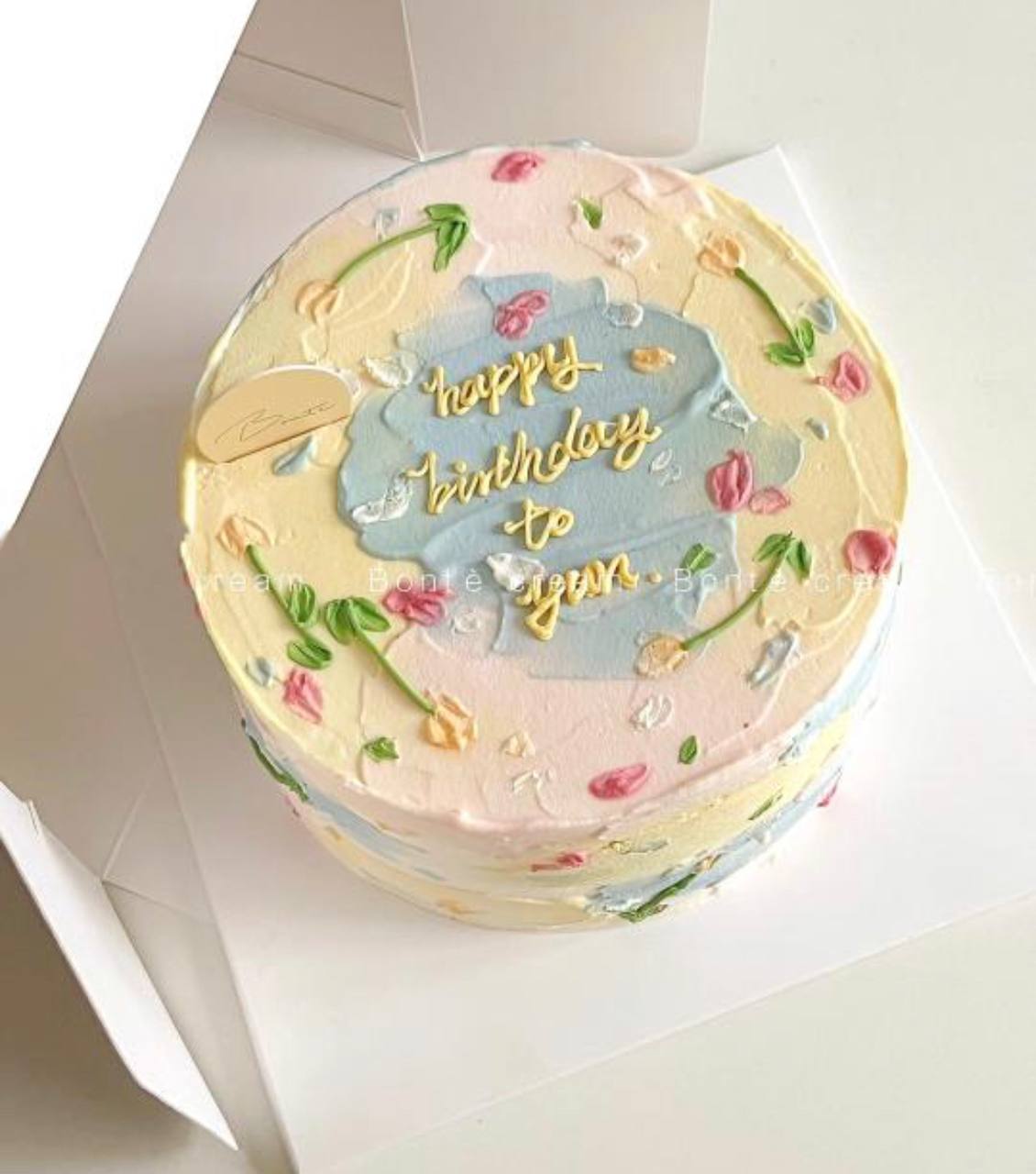 Pastel Minimalist Tulips Korean Cake