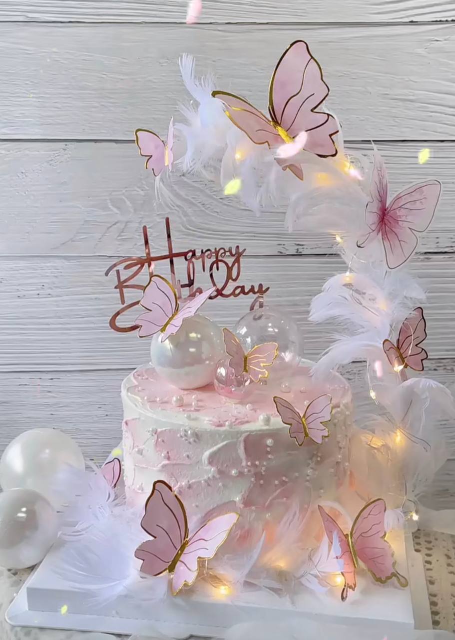 Pink Dreamy Butterflies x Feather Cake