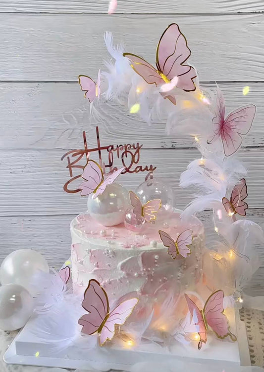 Pink Dreamy Butterflies x Feather Cake