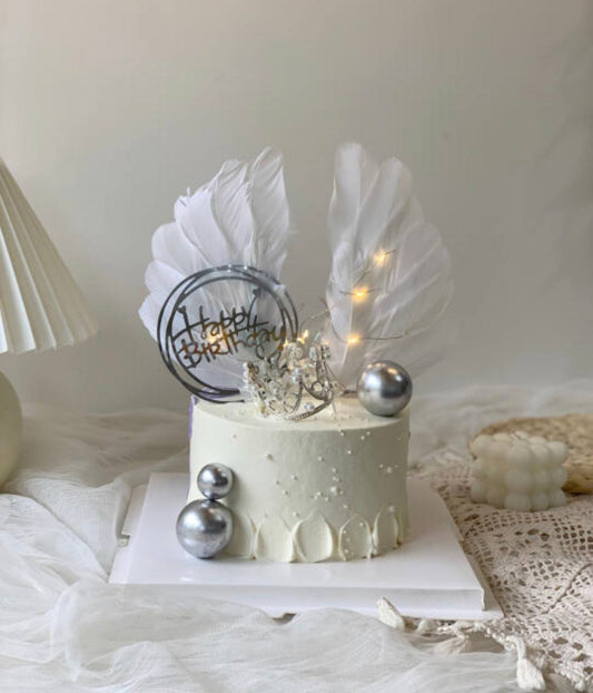 Grey x Silver Crown Feather Cake