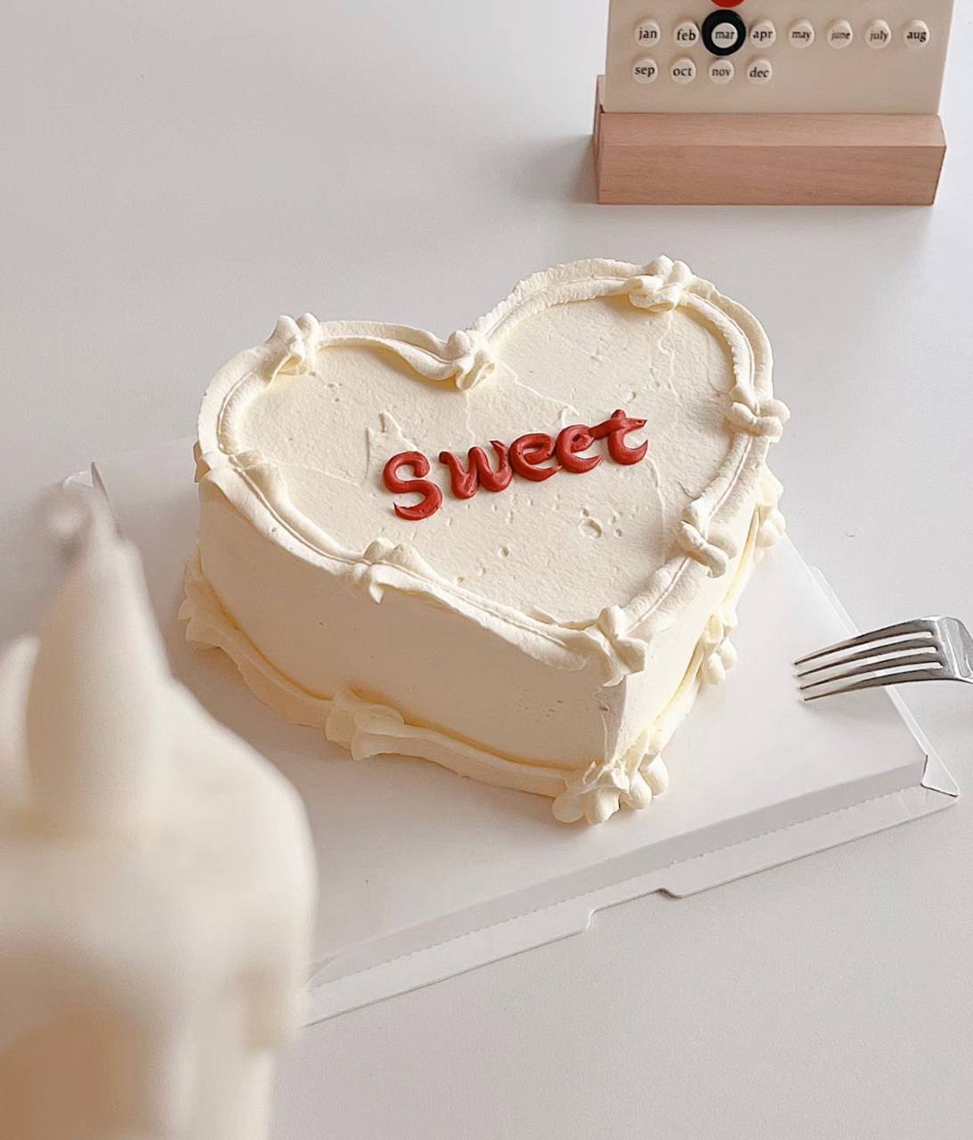 Off White Heart Shaped Korean Cake