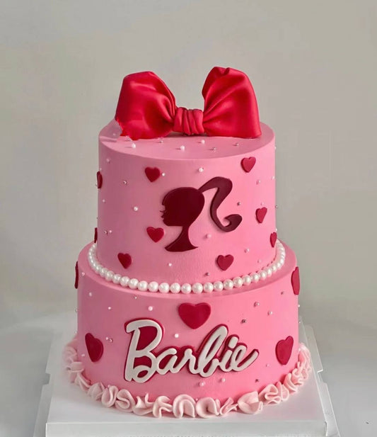 Barbie Pink Ribbon Two Tier Cake