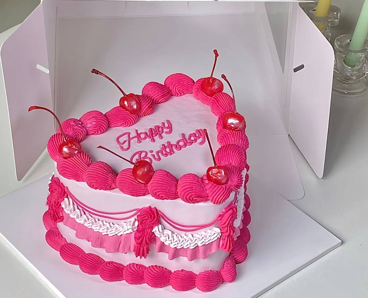 Barbie Pink Cherry Heart Shape Cake