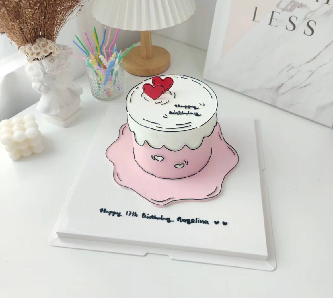 [2D Comic Cake] Pink Heart Cake