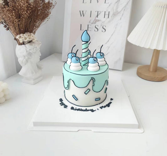 [2D Comic Cake] Blue Confetti Candle Cake