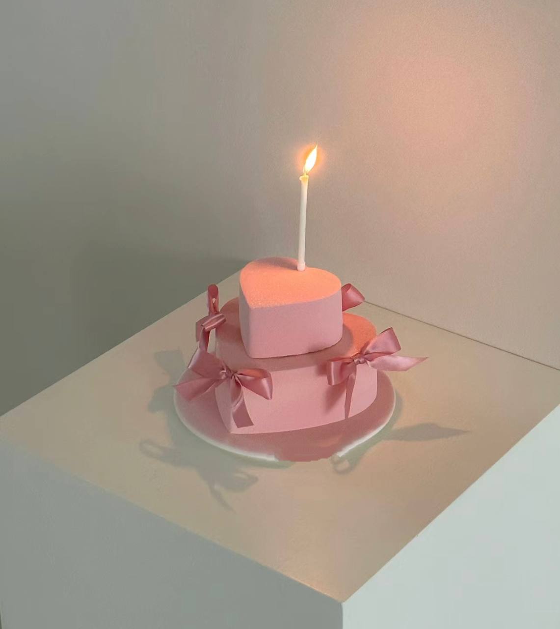 Petite Two Tier Pink Heart Ribbon Cake