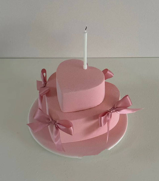Petite Two Tier Pink Heart Ribbon Cake