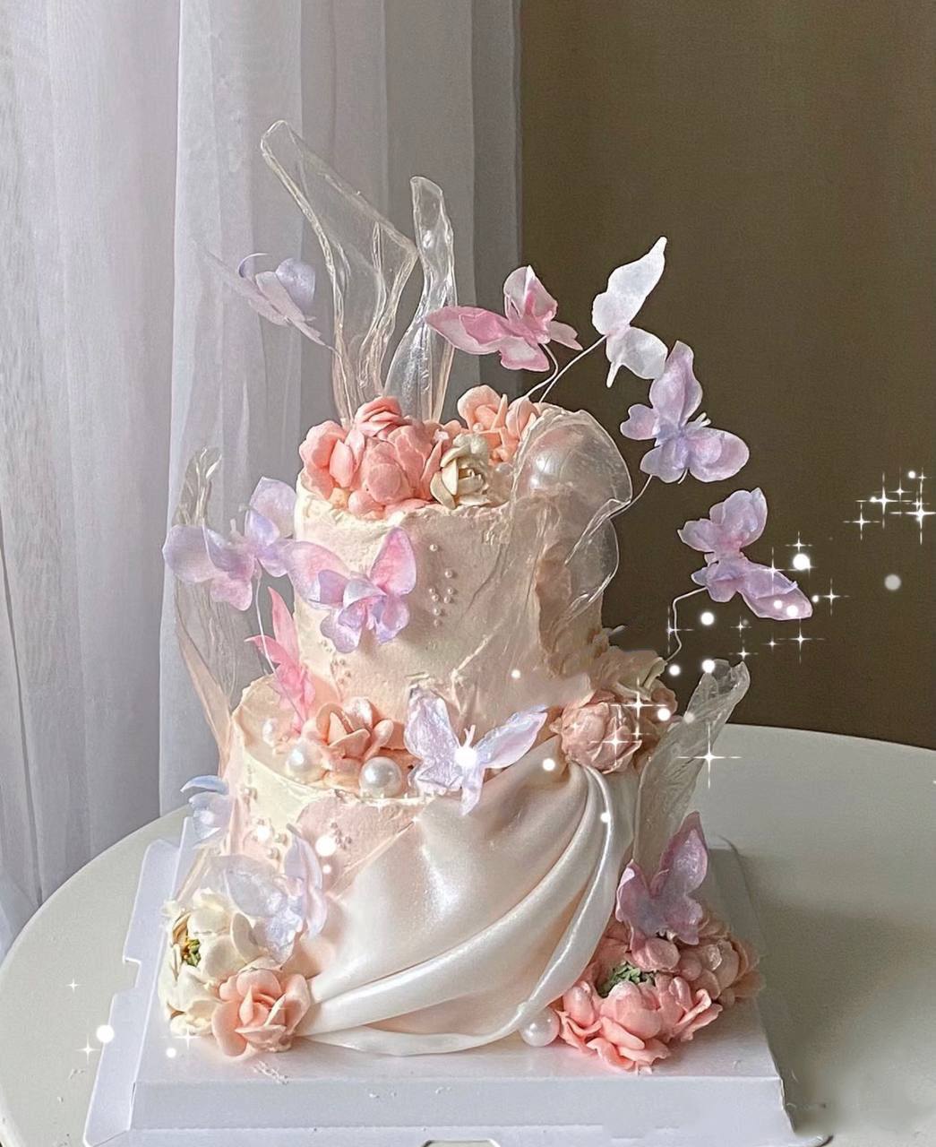 Dreamy Pastel Flower Pastel Two Tier Cake