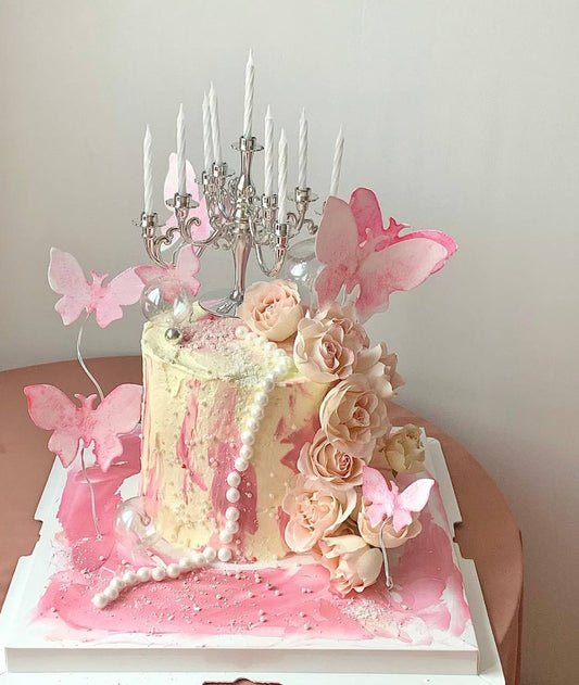 Pink Vintage Candle x Butterflies Cake Cake