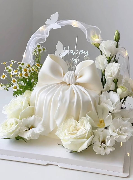 White Ribbon x Whimsical Flowers Cake