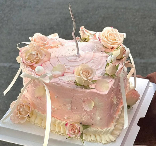 Pink Floral Heart Cake [Heart Shape]