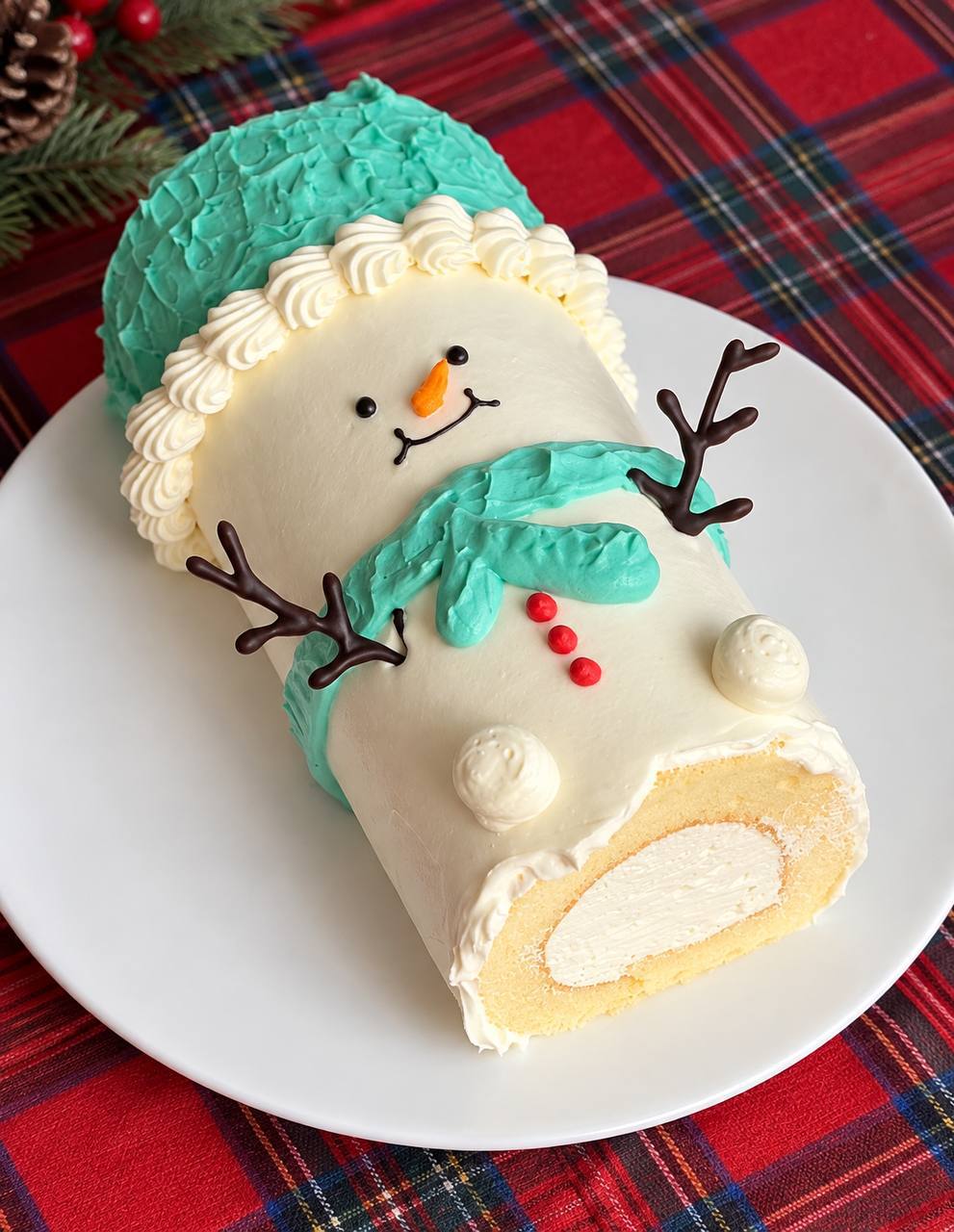 Snowman Christmas Log Cake