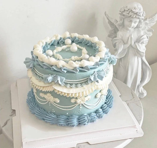 Blue Vintage Swirl Korean Cake | Best Cake In Singapore