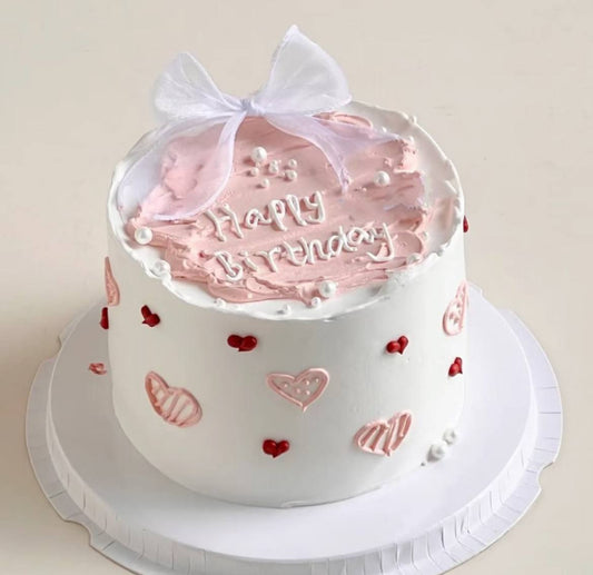 Ribbon Pink Heart Cake