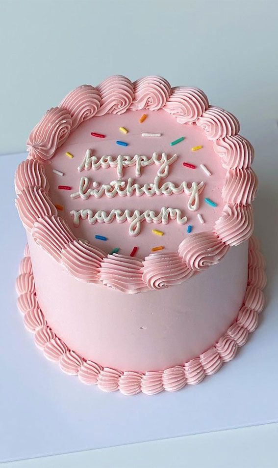 Classic Confetti Pink Korean Wording Cake – Blissful Moon Bakery