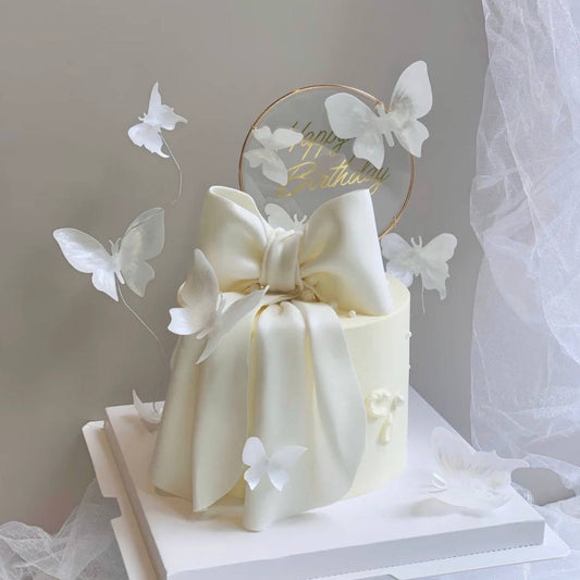 White Ribbon x Butterflies Cake