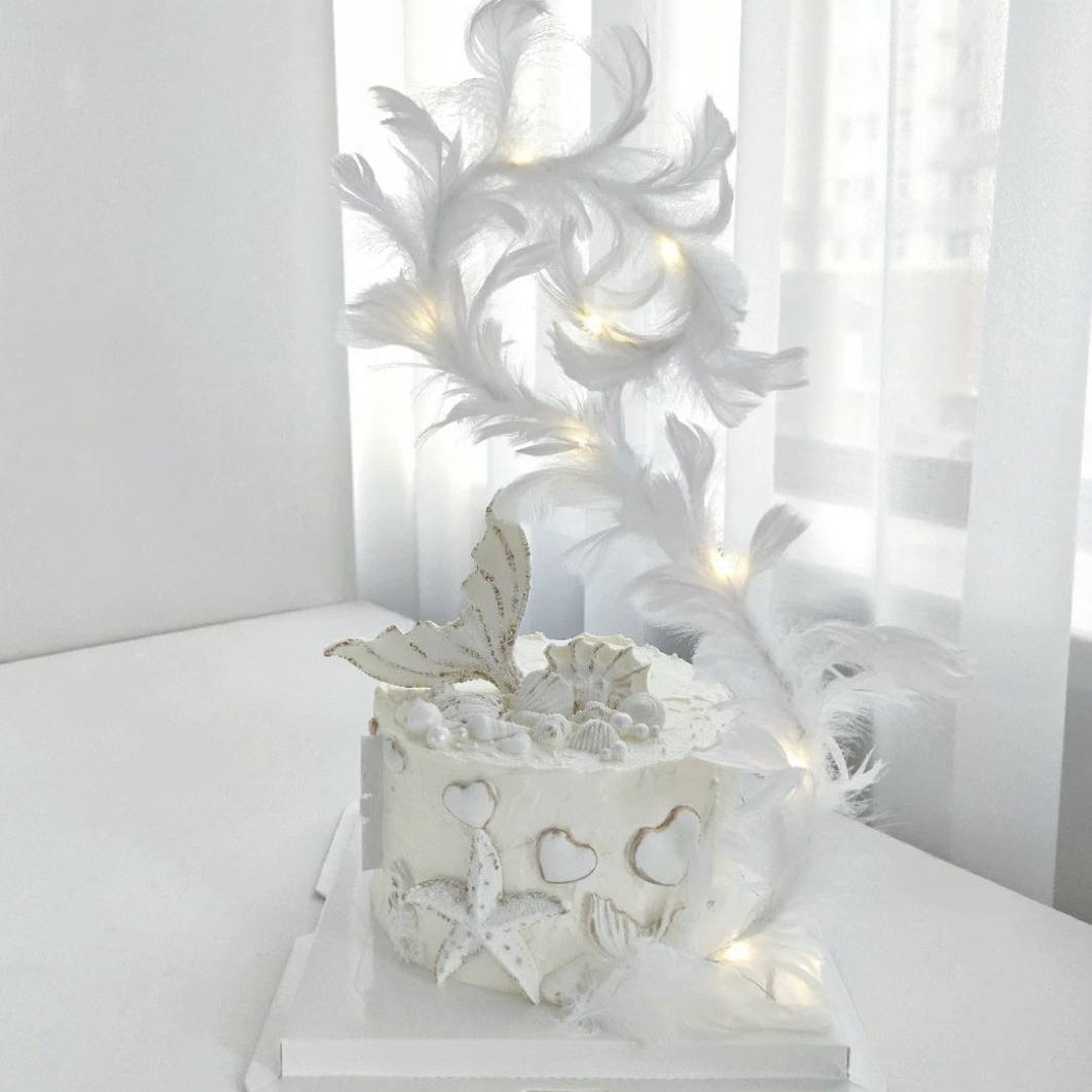 Crystal White Mermaid Feather Cake