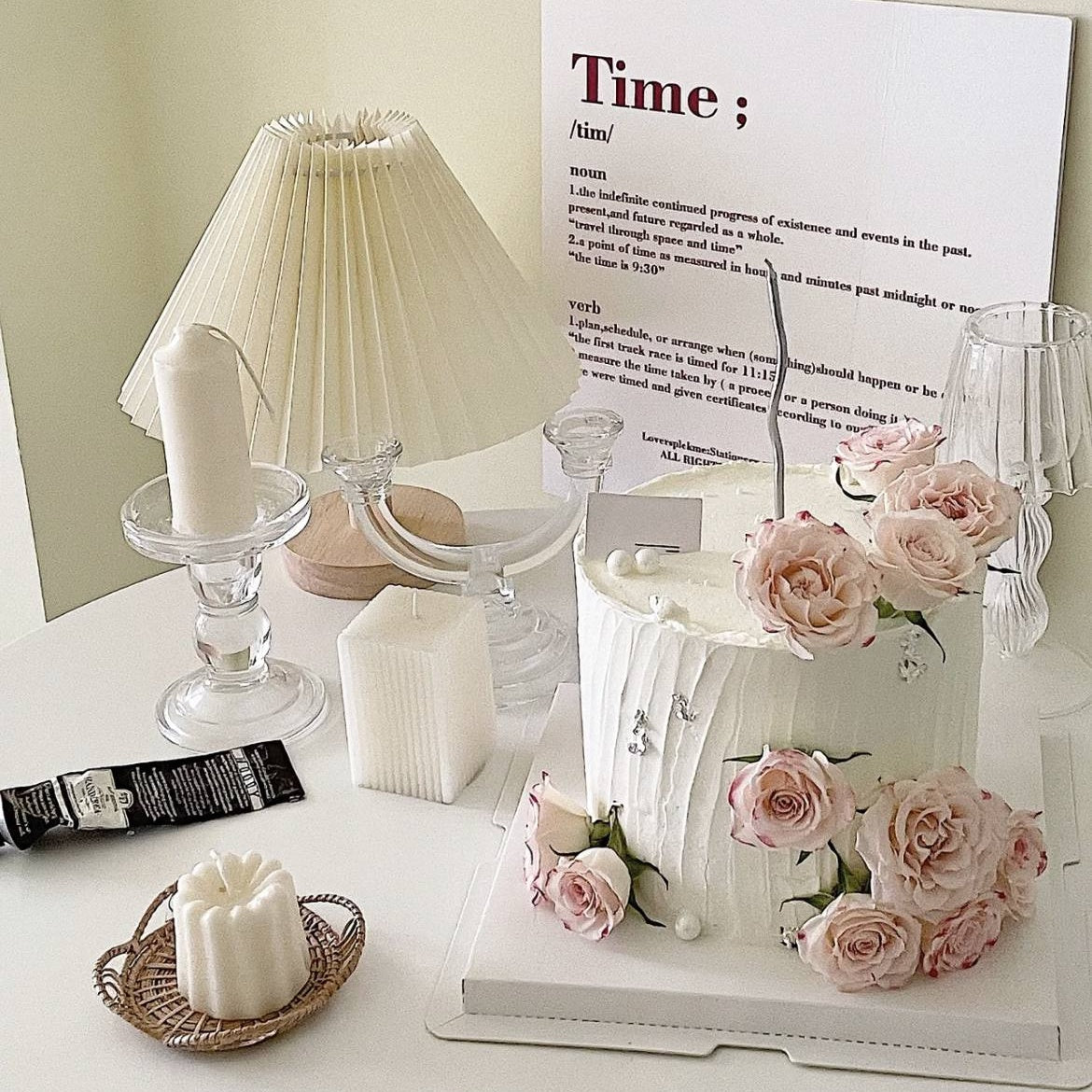 White Stroke Pink Floral Cake