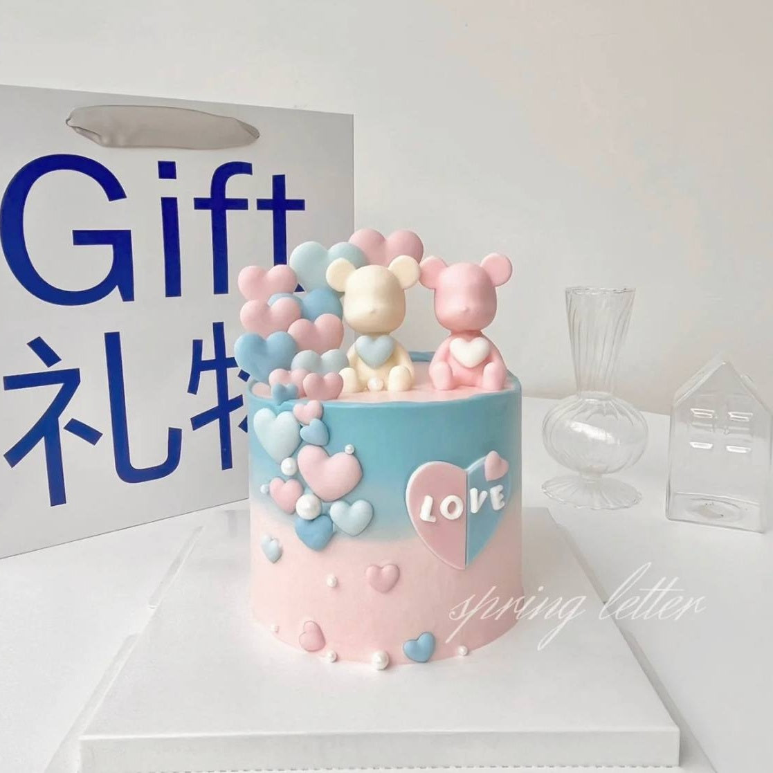 Romantic Baby Blue x Pink Bear Cake