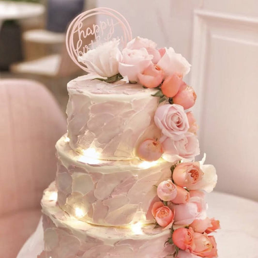 Pastel Pink Dreamy Fresh Roses Three Tier Cake