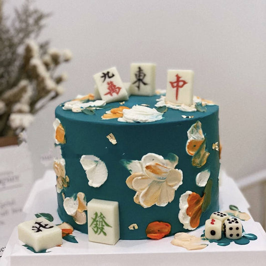 Jade Green Painted Floral Mahjong Cake