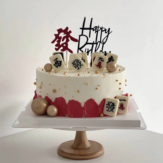 Longevity Red Stroke Mahjong Cake