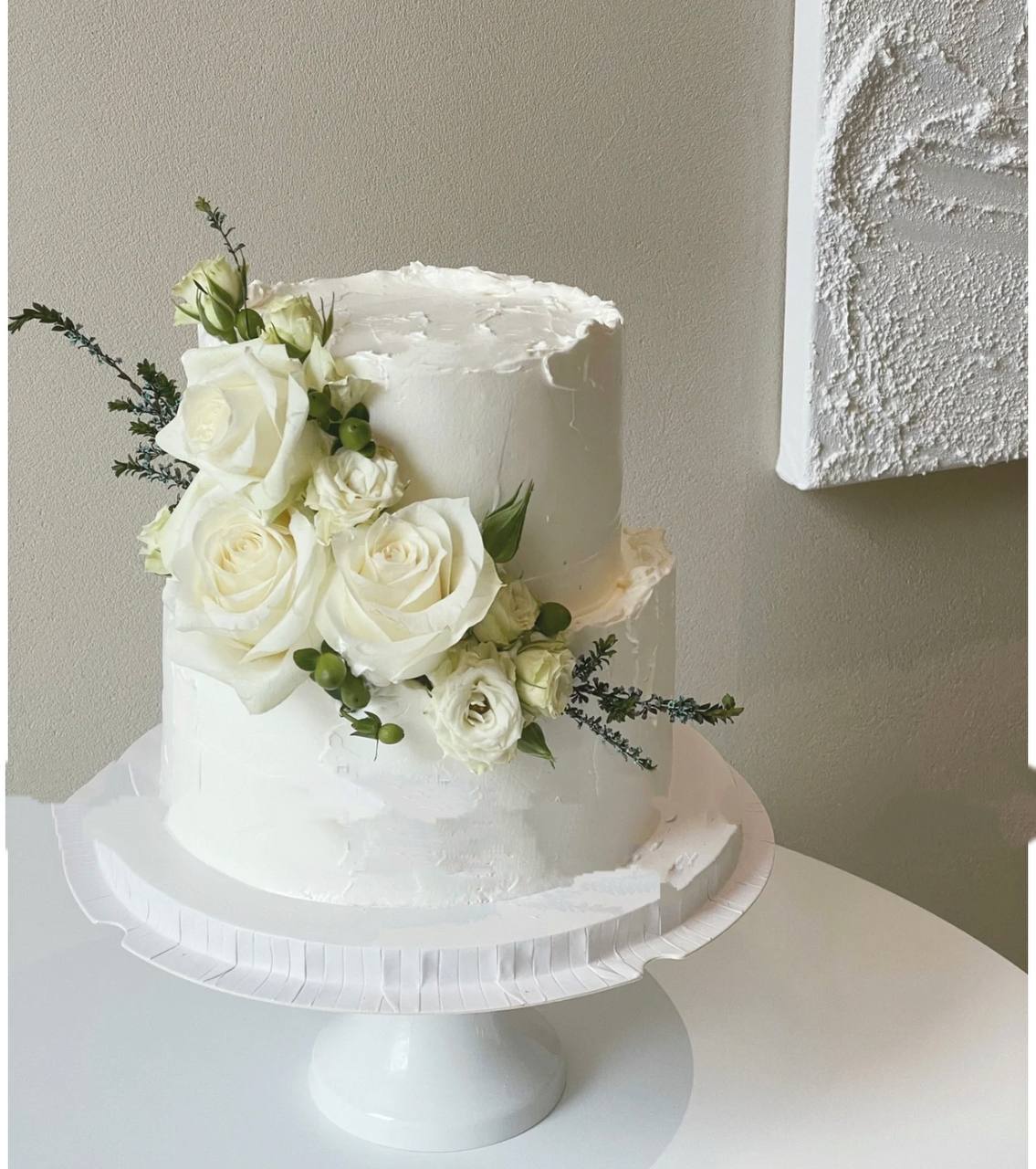 Milky White Wedding Floral Cake