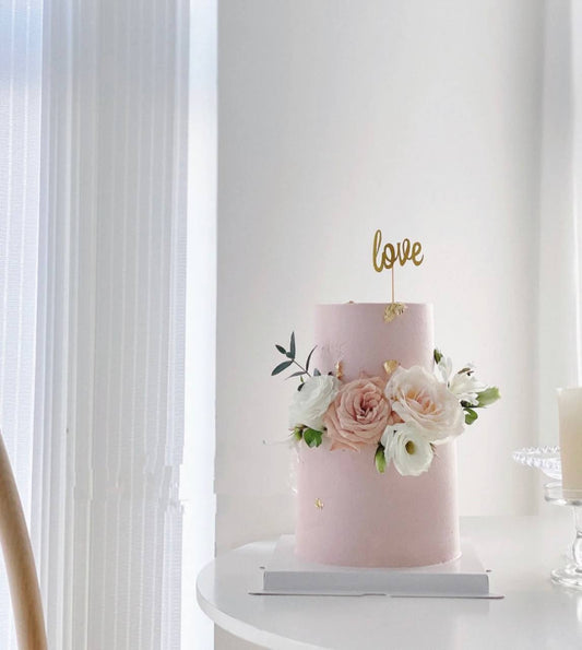 Pink Floral Two Tier Wedding Cake