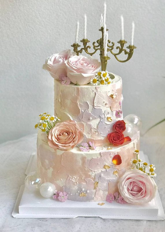 Dreamy Korean Lilac Candle Two Tier Cake