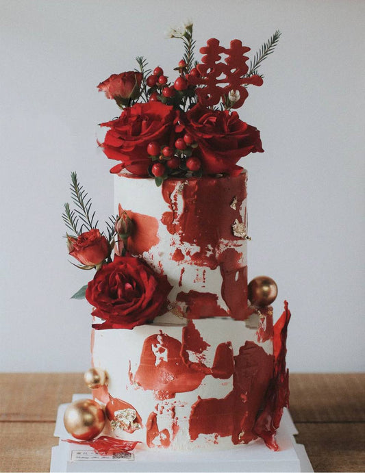 Romantic Red Rose Wedding Cake Chinese